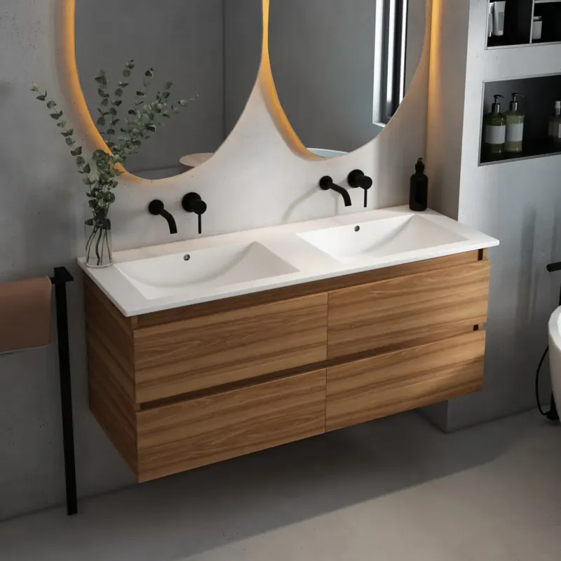 Fontana Rovigo badmeubel 120cm met witte wastafel zonder kraangaten walnoot Meest Verkocht