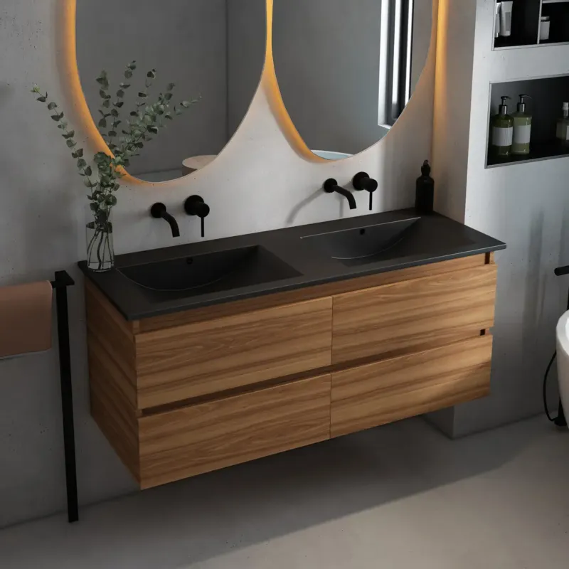 Fontana Rovigo badmeubel 120cm met zwarte wastafel zonder kraangaten walnoot Shop Nu