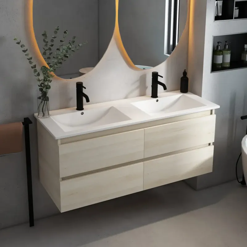 Fontana Rovigo badmeubel 120cm met witte wastafel met kraangaten beach eiken Hoge Kwaliteit