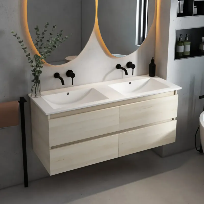 Fontana Rovigo badmeubel 120cm met witte wastafel zonder kraangaten beach eiken Veilige Betaling