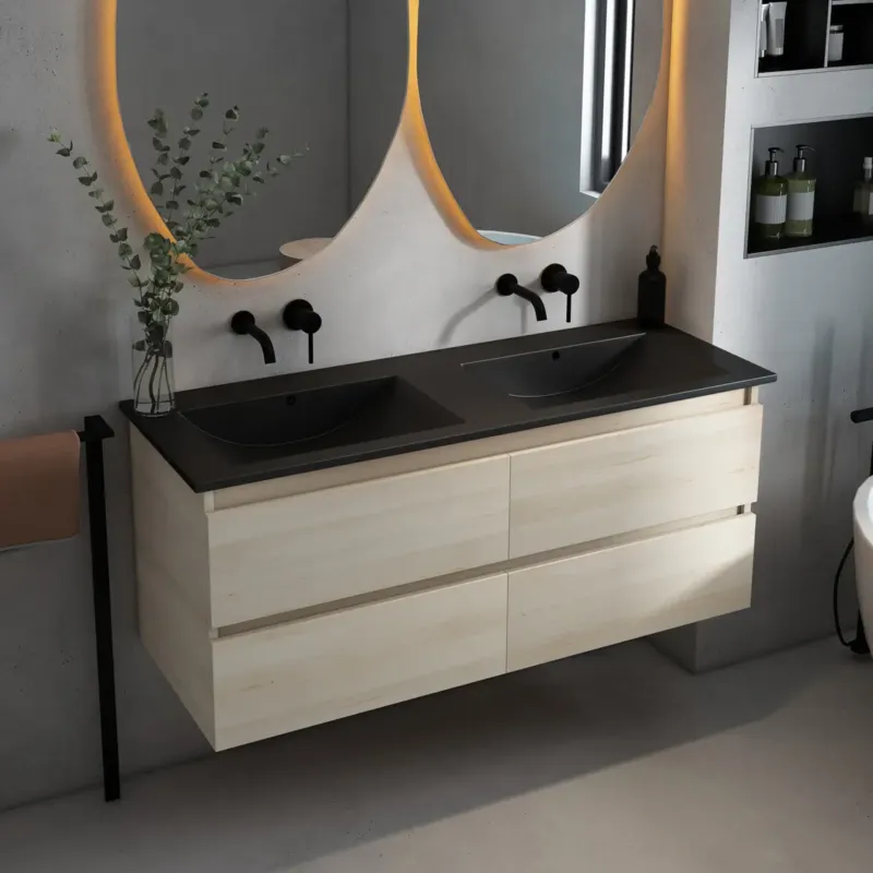 Fontana Rovigo badmeubel 120cm met zwarte wastafel zonder kraangaten beach eiken Express Levering