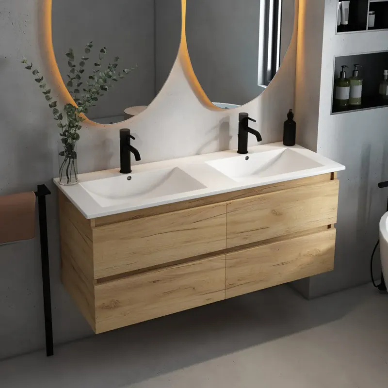 Must-Have Fontana Rovigo badmeubel 120cm met witte wastafel met kraangaten warm eiken