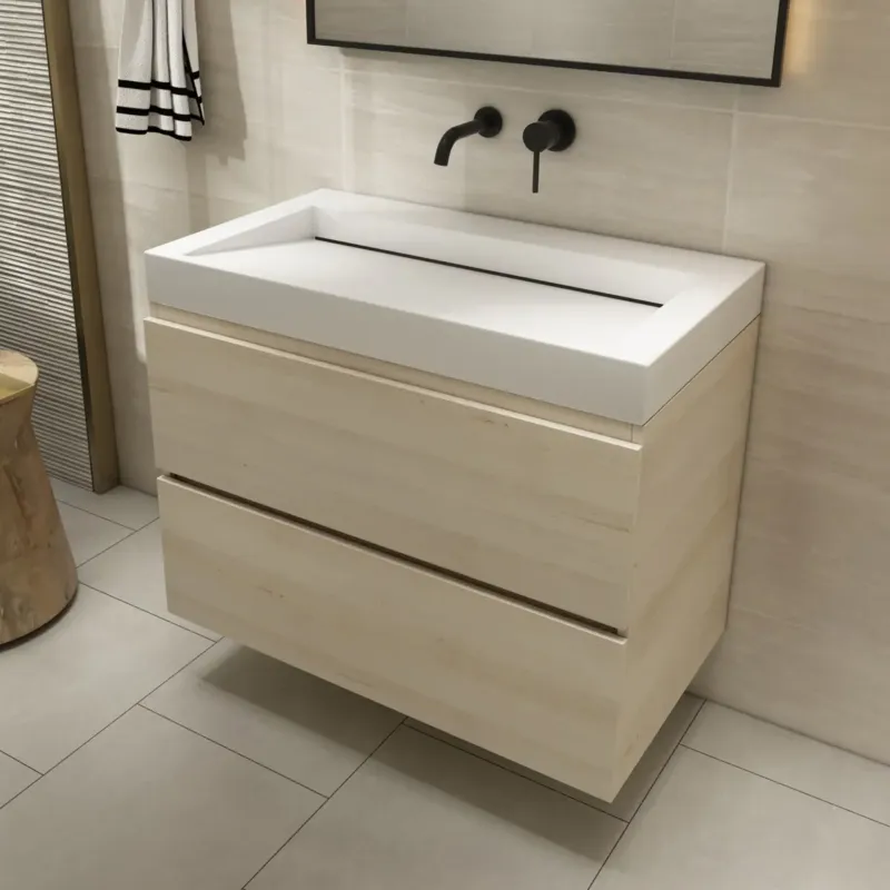 Fontana Elena badkamermeubel 80cm beach eiken met solid surface wastafel zonder kraangat Voordeelprijs