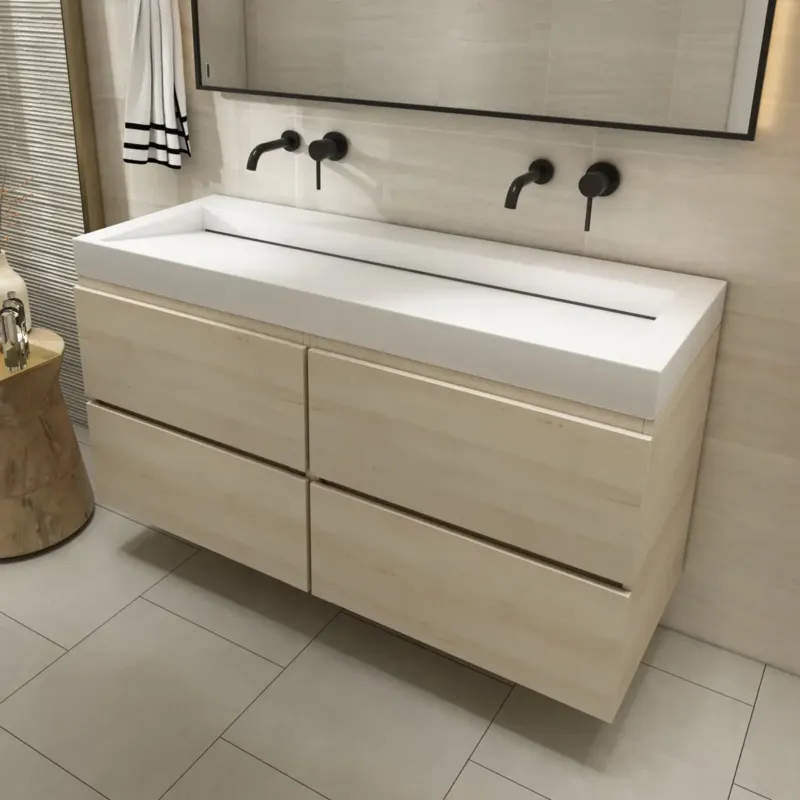 Alleen Vandaag Fontana Elena badkamermeubel 120cm beach eiken met solid surface wastafel zonder kraangaten