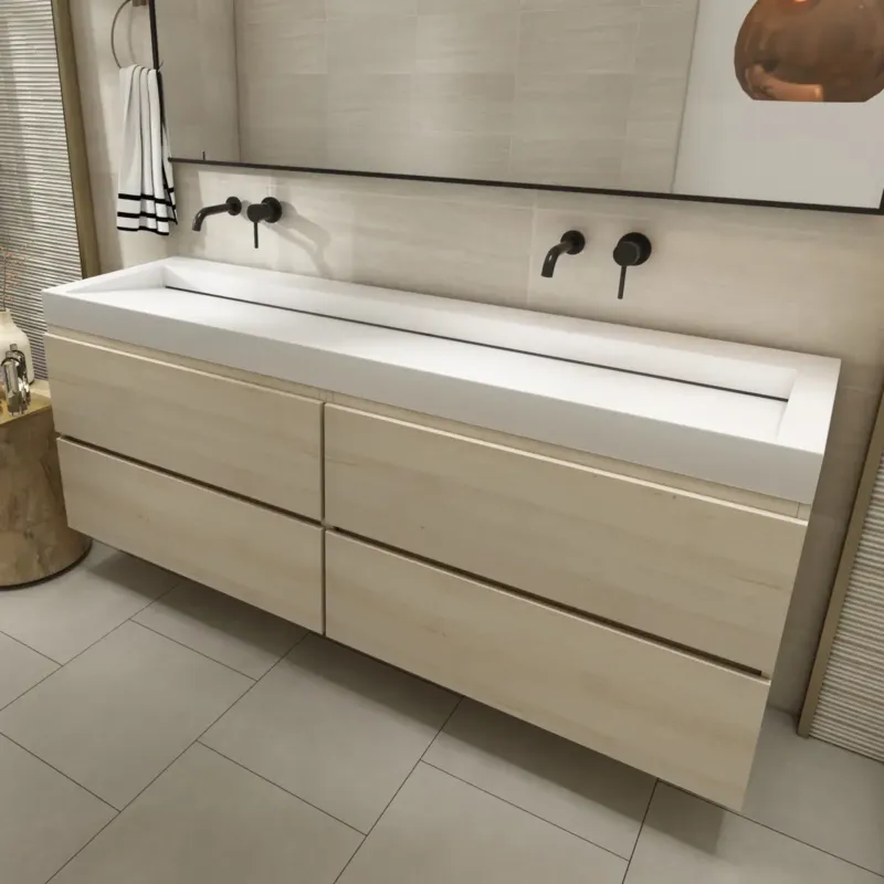 Must-Have Fontana Elena badkamermeubel 160cm beach eiken met solid surface wastafel zonder kraangaten