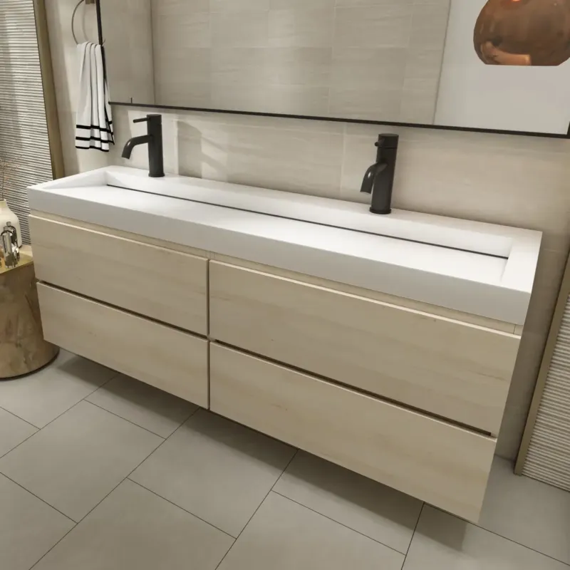 Laatste Kans Fontana Elena badkamermeubel 160cm beach eiken met solid surface wastafel 2 kraangaten
