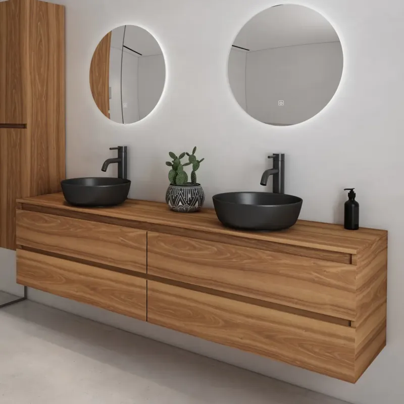 Flitsaanbieding Fontana Proma badkamermeubel 200cm zonder kommen walnoot