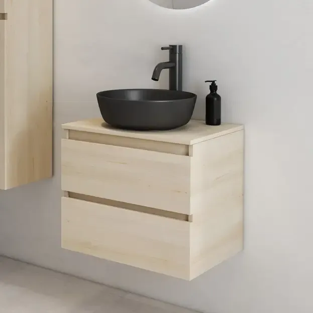 Fontana Proma badmeubel 60cm met zwarte waskom beach eiken Alleen Vandaag