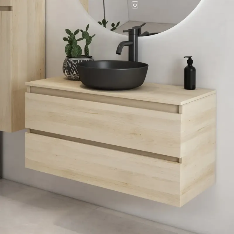 Fontana Proma badmeubel 100cm met zwarte waskom beach eiken Lage Kosten