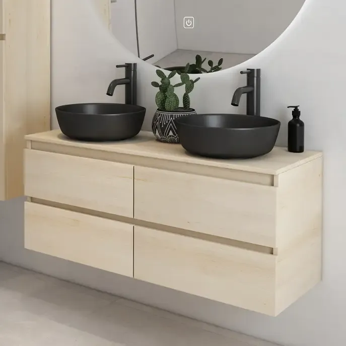 Fontana Proma badmeubel 120cm met zwarte waskommen beach eiken Op = Op