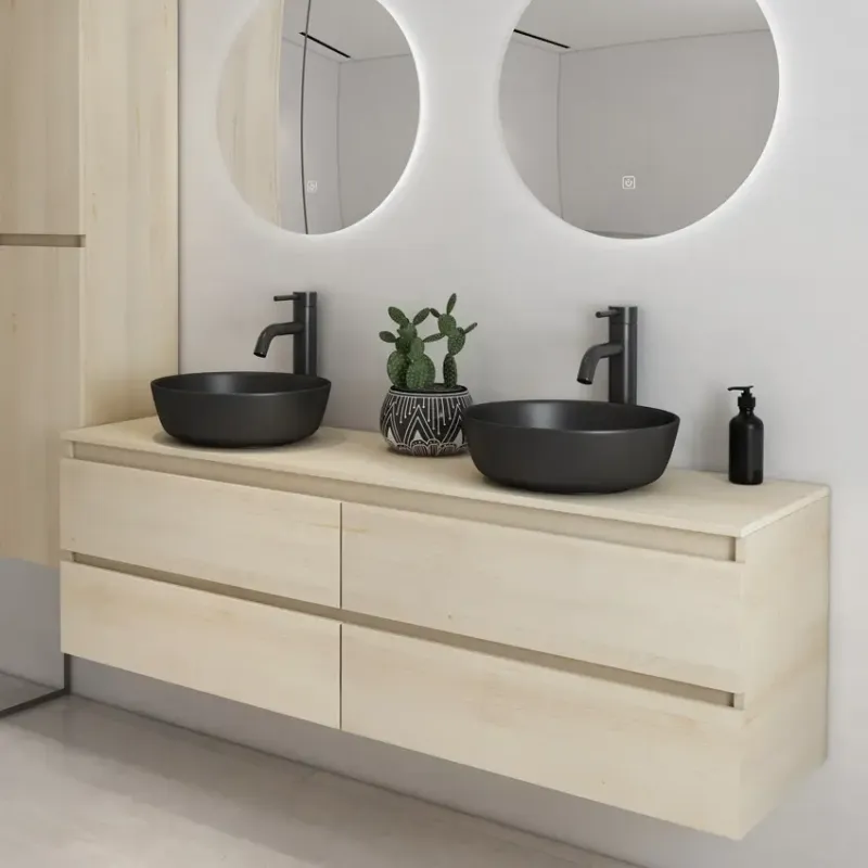 Aanbieding Fontana Proma badmeubel 160cm met zwarte waskommen beach eiken