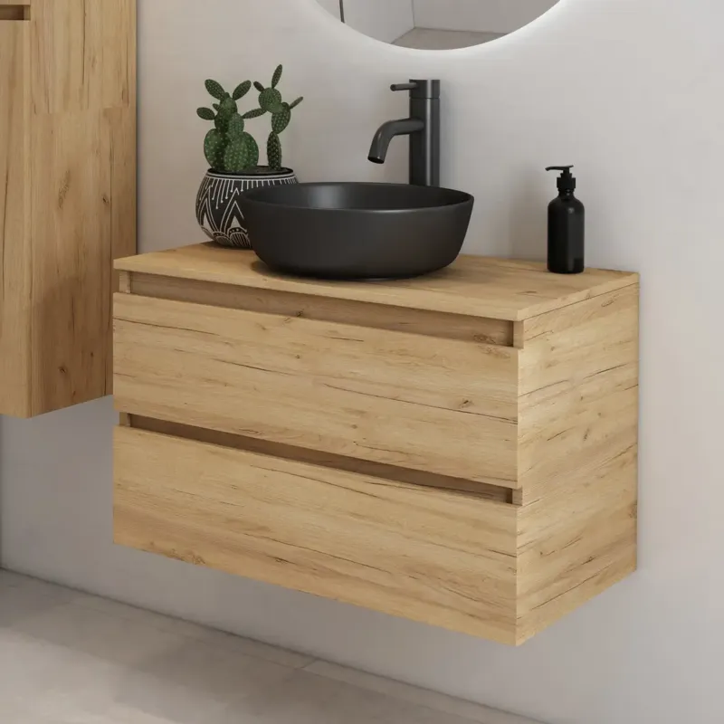 Fontana Proma badmeubel 80cm met zwarte waskom warm eiken Shop Nu