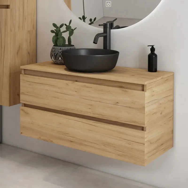 Beperkt Aanbod Fontana Proma badmeubel 100cm met zwarte waskom warm eiken