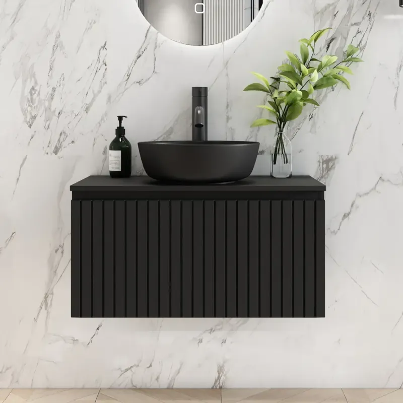 Fontana Stripe zwart badmeubel ribbelfront 80cm zonder kom Laatste Kans