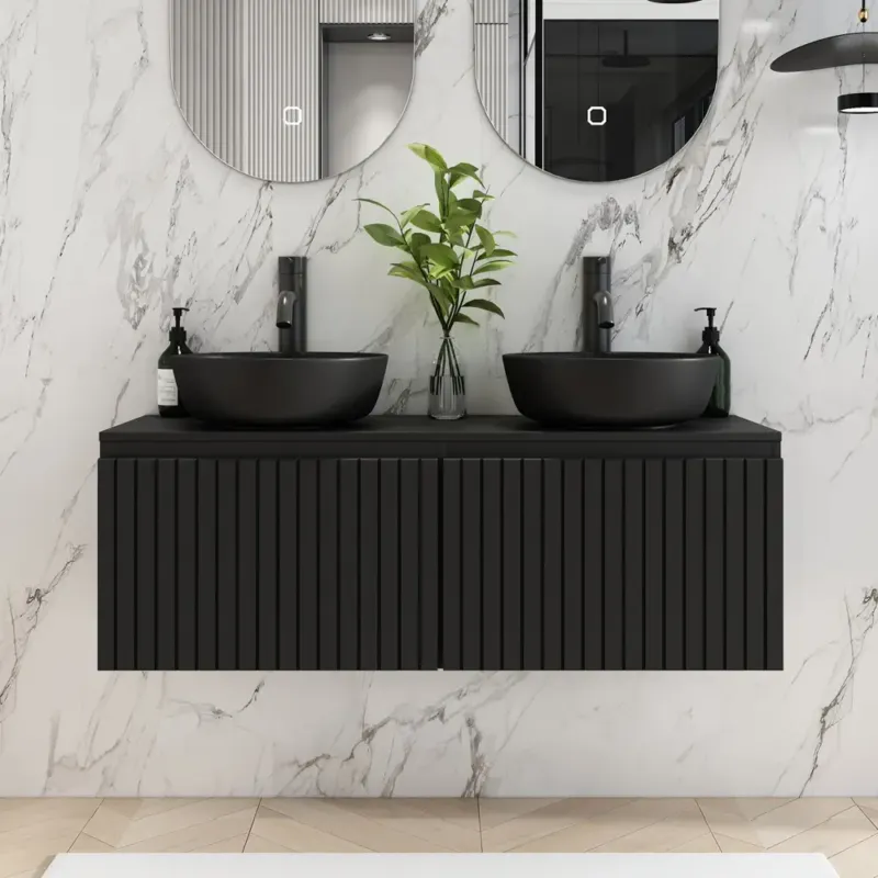 Fontana Stripe zwart badmeubel ribbelfront 120cm zonder kom Hete Deal