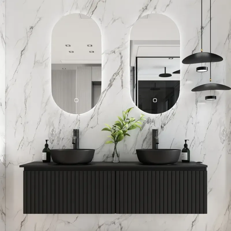 Op = Op Fontana Stripe zwart badmeubel ribbelfront 160cm zonder kom