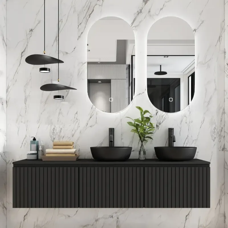Lage Prijs Fontana Stripe zwart badmeubel ribbelfront 180cm zonder kom