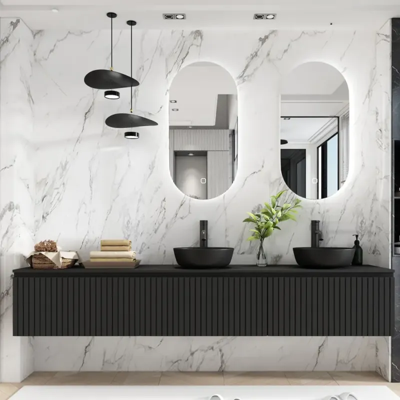 Op = Op Fontana Stripe zwart badmeubel ribbelfront 240cm zonder kom