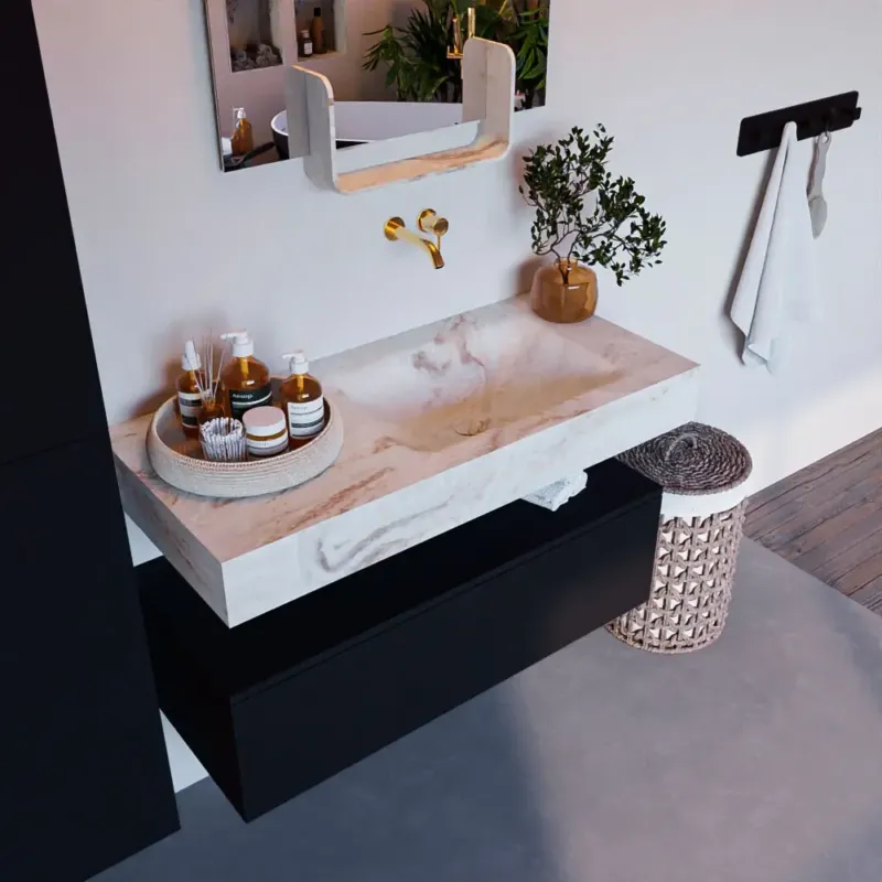 Mondiaz Alan DLux badmeubel 100cm urban 1 lade met wastafel frappe rechts zonder kraangat Dagaanbieding