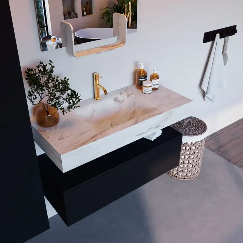 Must-Have Mondiaz Alan DLux badmeubel 100cm urban 1 lade met wastafel frappe midden 1 kraangat