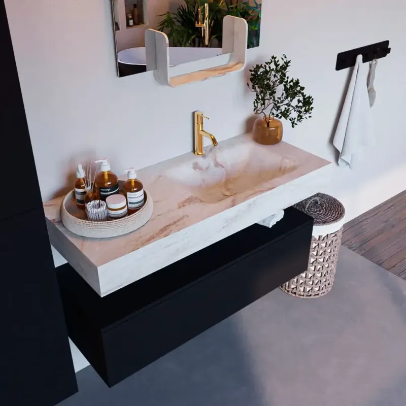 Aanbieding Mondiaz Alan DLux badmeubel 110cm urban 1 lade met wastafel frappe rechts 1 kraangat