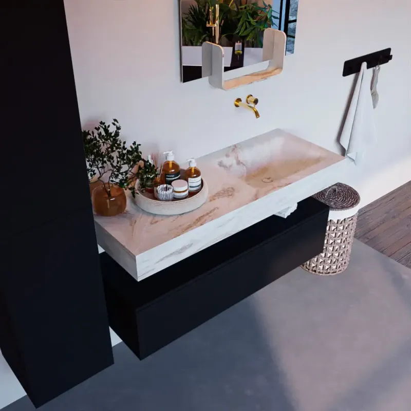 Uitverkoop Mondiaz Alan DLux badmeubel 120cm urban 1 lade met wastafel frappe rechts zonder kraangat