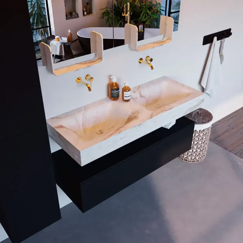 Dagaanbieding Mondiaz Alan DLux badmeubel 120cm urban 1 lade met wastafel frappe dubbel zonder kraangat