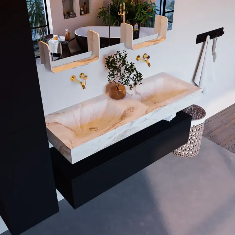 Flitsaanbieding Mondiaz Alan DLux badmeubel 130cm urban 1 lade met wastafel frappe dubbel zonder kraangat