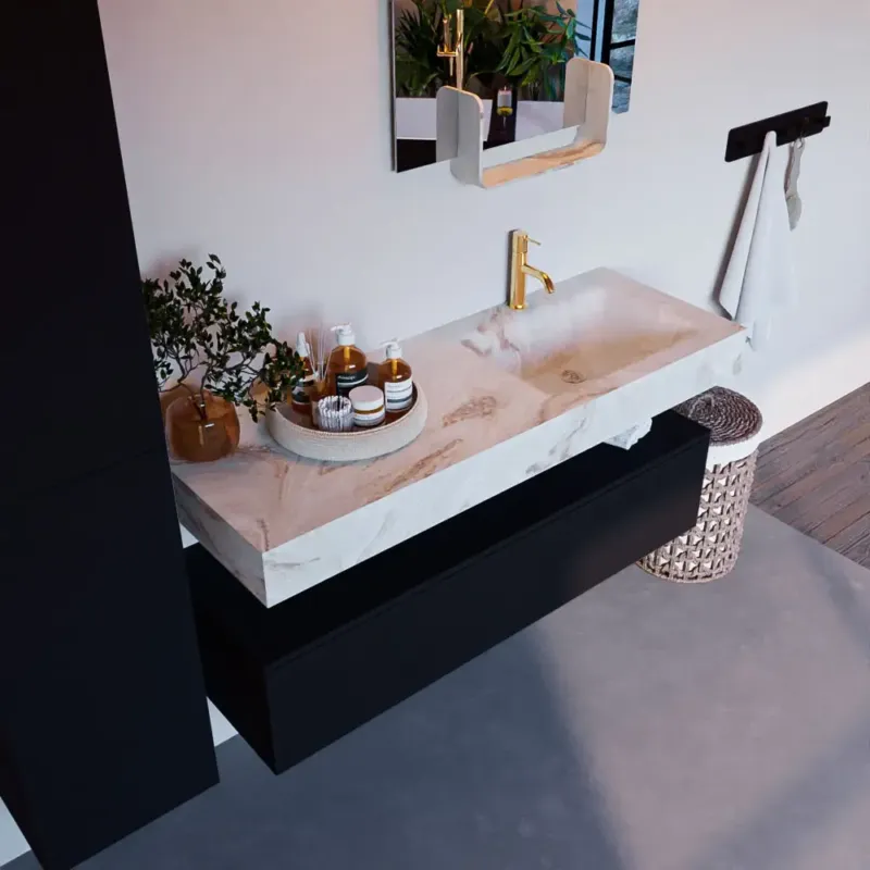Speciale Aanbieding Mondiaz Alan DLux badmeubel 130cm urban 1 lade met wastafel frappe rechts 1 kraangat