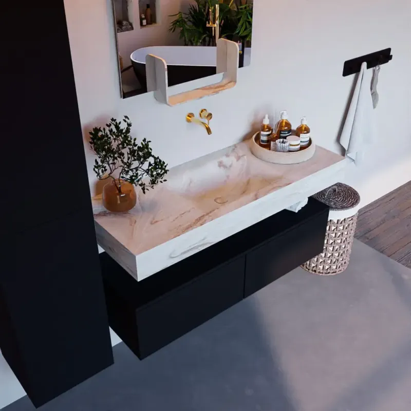 Fabrieksprijs Mondiaz Alan DLux badmeubel 120cm urban 2 lades met wastafel frappe midden zonder kraangat