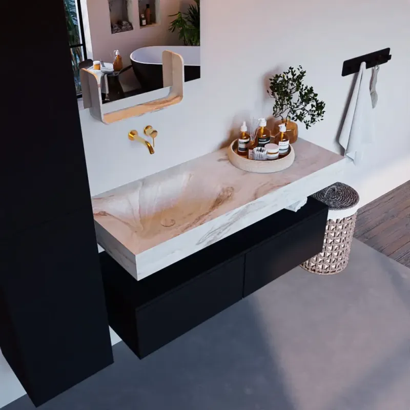 Laatste Versie Mondiaz Alan DLux badmeubel 120cm urban 2 lades met wastafel frappe links zonder kraangat