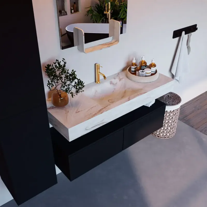 Fabrieksprijs Mondiaz Alan DLux badmeubel 120cm urban 2 lades met wastafel frappe midden 1 kraangat