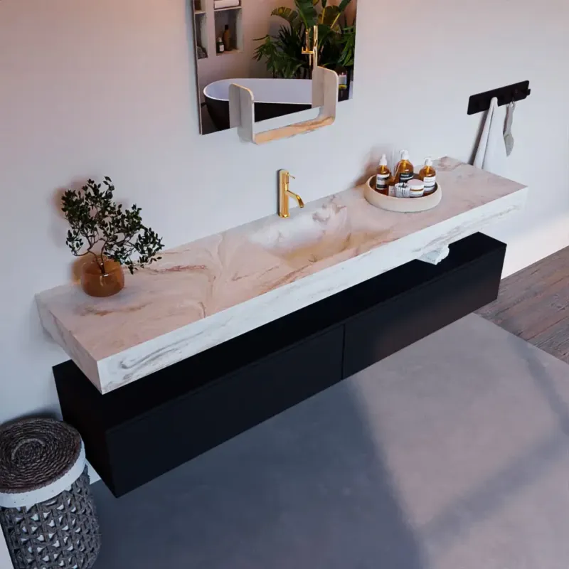 Bestseller Mondiaz Alan DLux badmeubel 200cm urban 2 lades met wastafel frappe midden 1 kraangat