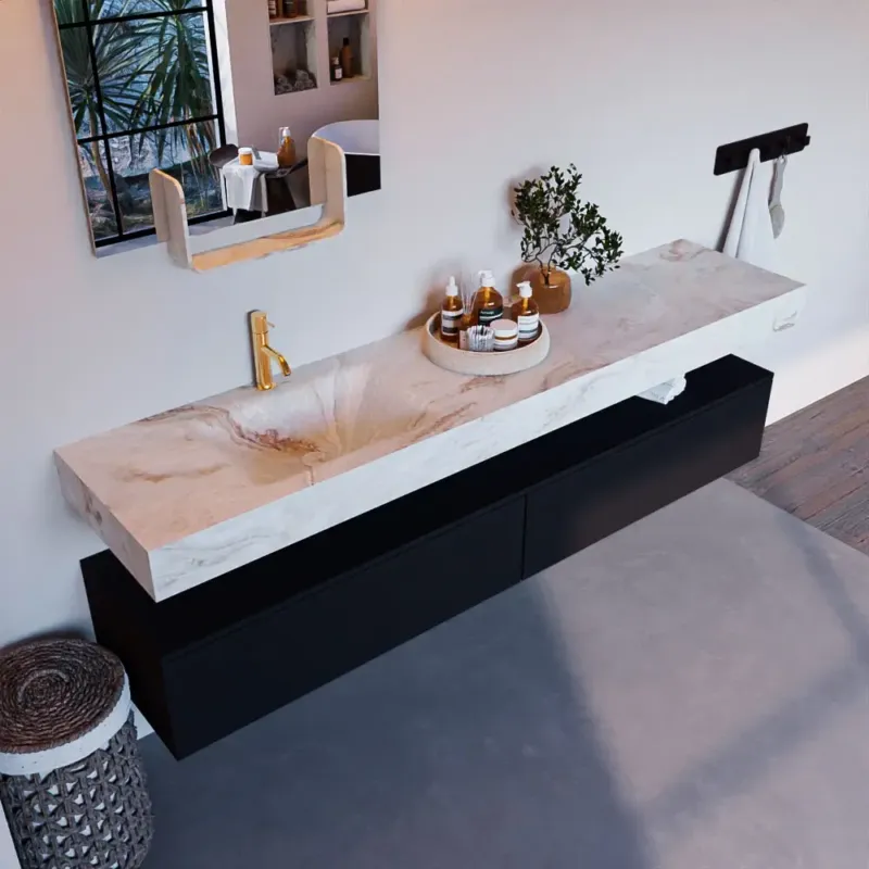 Nieuw Mondiaz Alan DLux badmeubel 200cm urban 2 lades met wastafel frappe links 1 kraangat