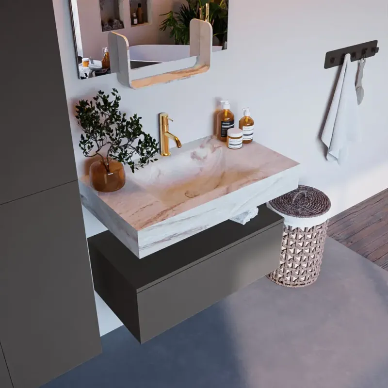 Must-Have Mondiaz Alan DLux badmeubel 80cm dark grey 1 lade met wastafel frappe midden 1 kraangat