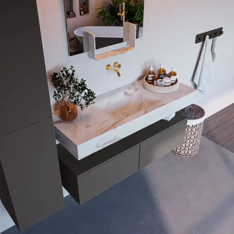 Beperkt Aanbod Mondiaz Alan DLux badmeubel 120cm dark grey 2 lades met wastafel frappe midden zonder kraangat