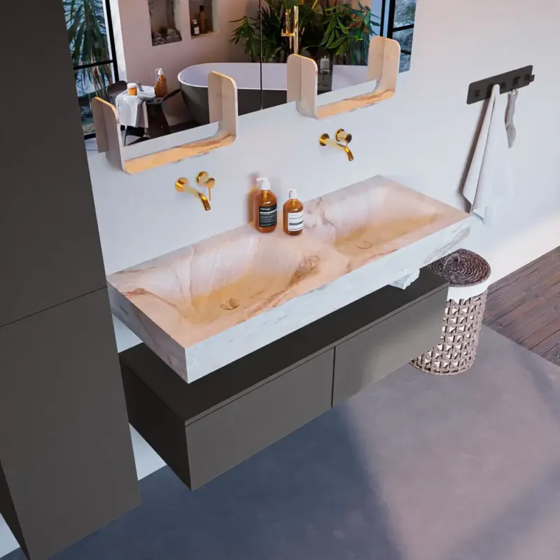 Mondiaz Alan DLux badmeubel 120cm dark grey 2 lades met wastafel frappe dubbel zonder kraangat Nu Kopen