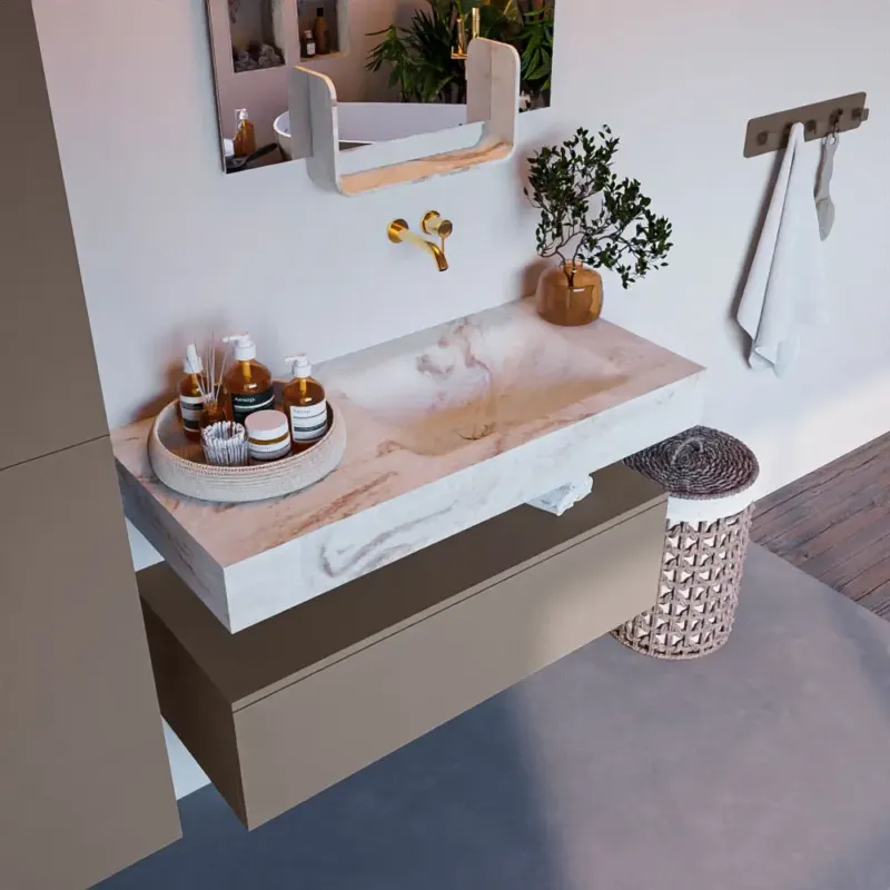 Mondiaz Alan DLux badmeubel 100cm smoke 1 lade met wastafel frappe rechts zonder kraangat Merkproduct