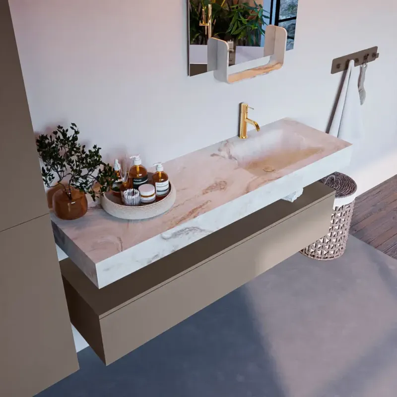 Meest Verkocht Mondiaz Alan DLux badmeubel 150cm smoke 1 lade met wastafel frappe rechts 1 kraangat