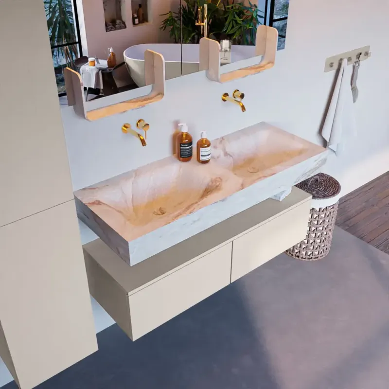 Beste Prijs Mondiaz Alan DLux badmeubel 120cm linen 2 lades met wastafel frappe dubbel zonder kraangat