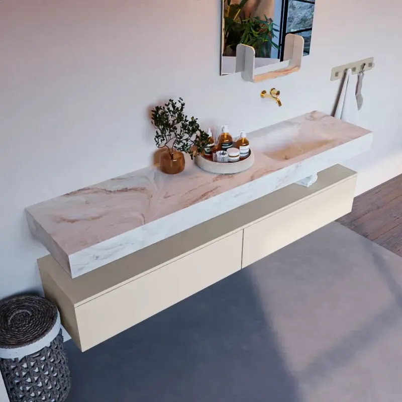 Favoriet Mondiaz Alan DLux badmeubel 200cm linen 2 lades met wastafel frappe rechts zonder kraangat