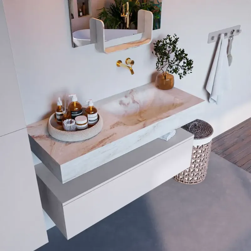Shop Nu Mondiaz Alan DLux badmeubel 110cm cale 1 lade met wastafel frappe rechts zonder kraangat