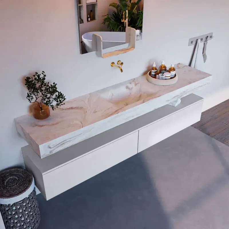 Bestseller Mondiaz Alan DLux badmeubel 200cm cale 2 lades met wastafel frappe midden zonder kraangat