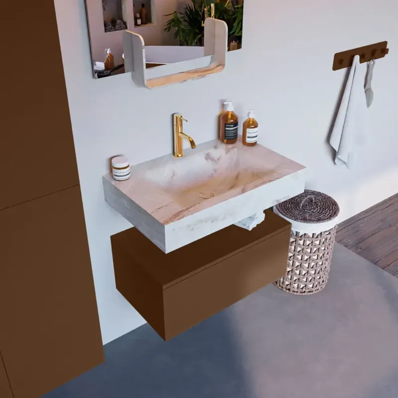 Meest Verkocht Mondiaz Alan DLux badmeubel 70cm rust 1 lade met wastafel frappe midden 1 kraangat