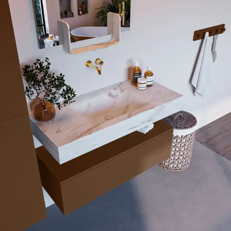 Mondiaz Alan DLux badmeubel 100cm rust 1 lade met wastafel frappe midden zonder kraangat Korting
