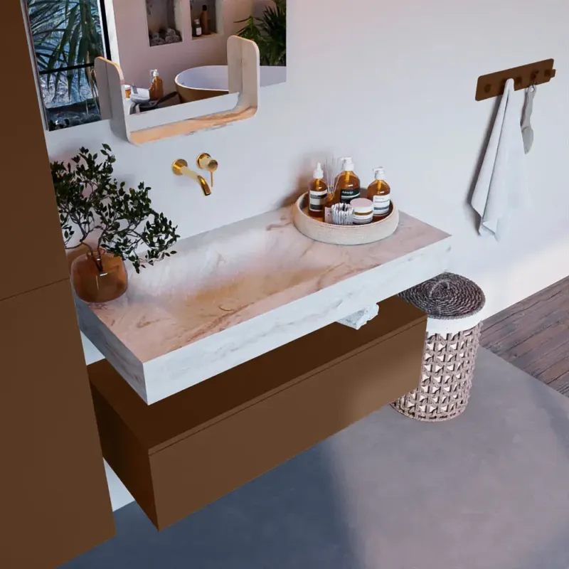 Exclusieve Aanbieding Mondiaz Alan DLux badmeubel 100cm rust 1 lade met wastafel frappe links zonder kraangat