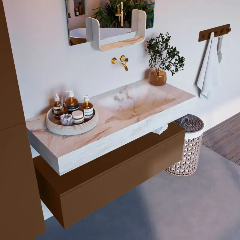 Mondiaz Alan DLux badmeubel 110cm rust 1 lade met wastafel frappe rechts zonder kraangat Goedkoop