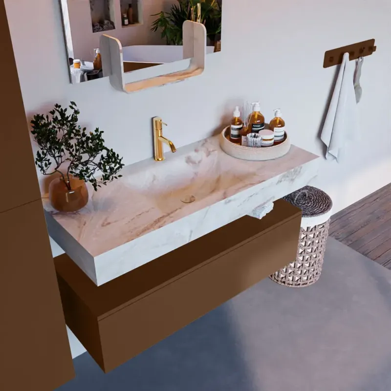 Speciale Aanbieding Mondiaz Alan DLux badmeubel 110cm rust 1 lade met wastafel frappe midden 1 kraangat