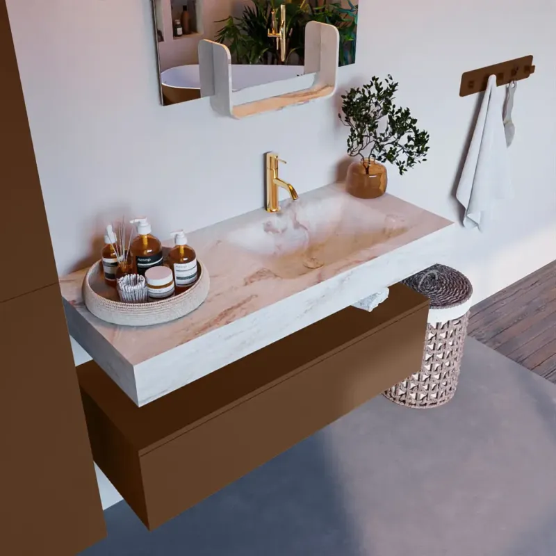 Superprijs Mondiaz Alan DLux badmeubel 110cm rust 1 lade met wastafel frappe rechts 1 kraangat