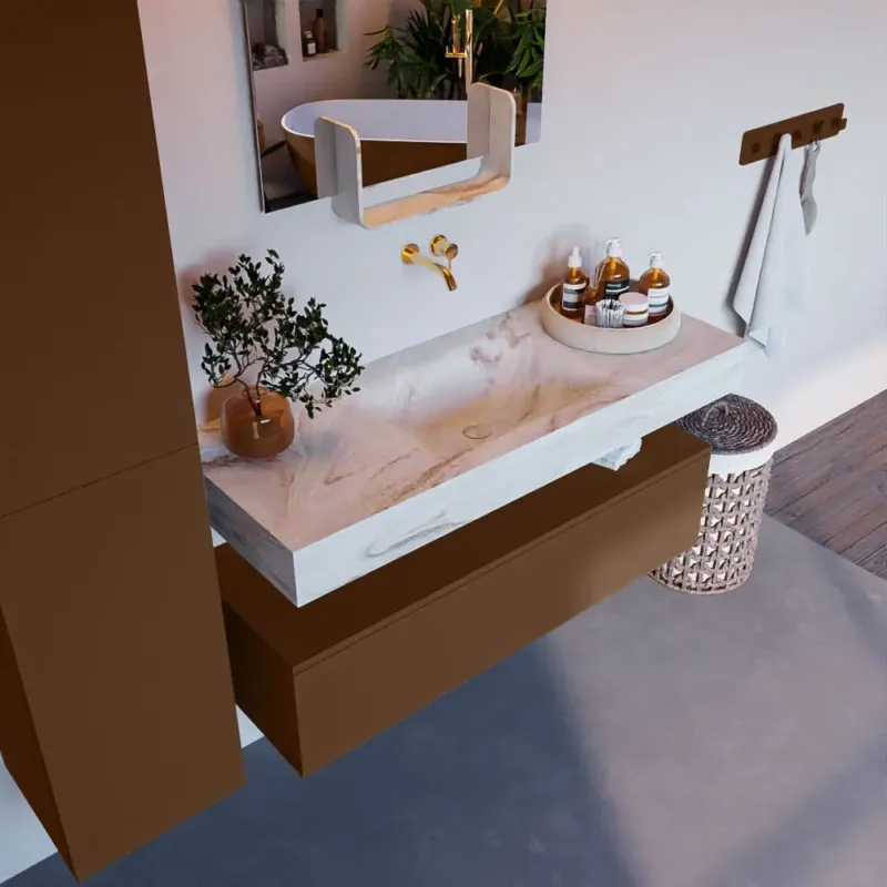Beperkte Voorraad Mondiaz Alan DLux badmeubel 120cm rust 1 lade met wastafel frappe midden zonder kraangat